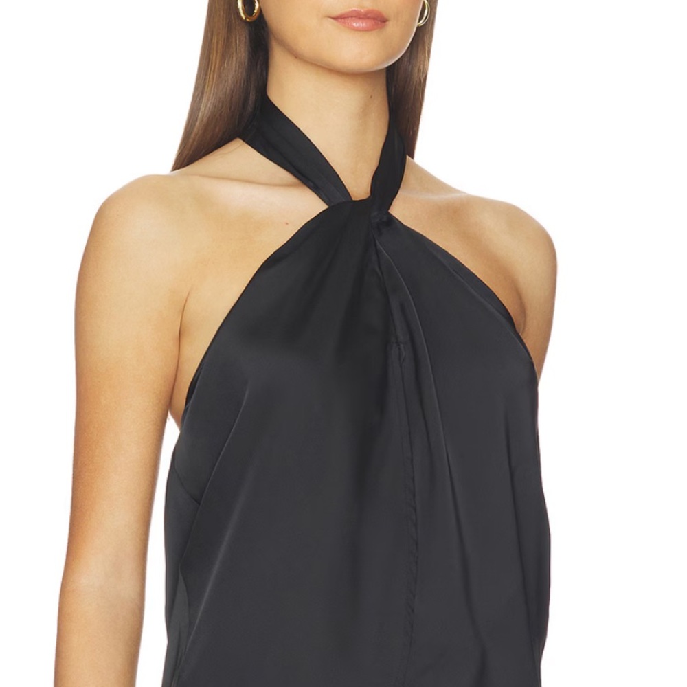 New S Black Matte Silky Tank Crisscross High Neck halter Sleeveless Top Summer